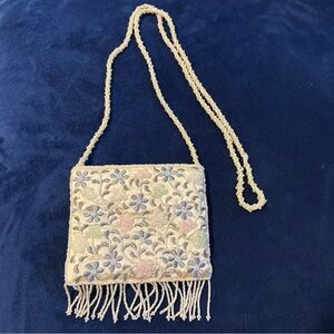 Vintage Evening Clutch Bags Beaded Embroidered Satin La Regale Peach/ Gray